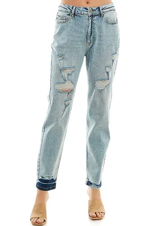 HIGH RISE RIPPED SLIM BOYFRIEND JEANS