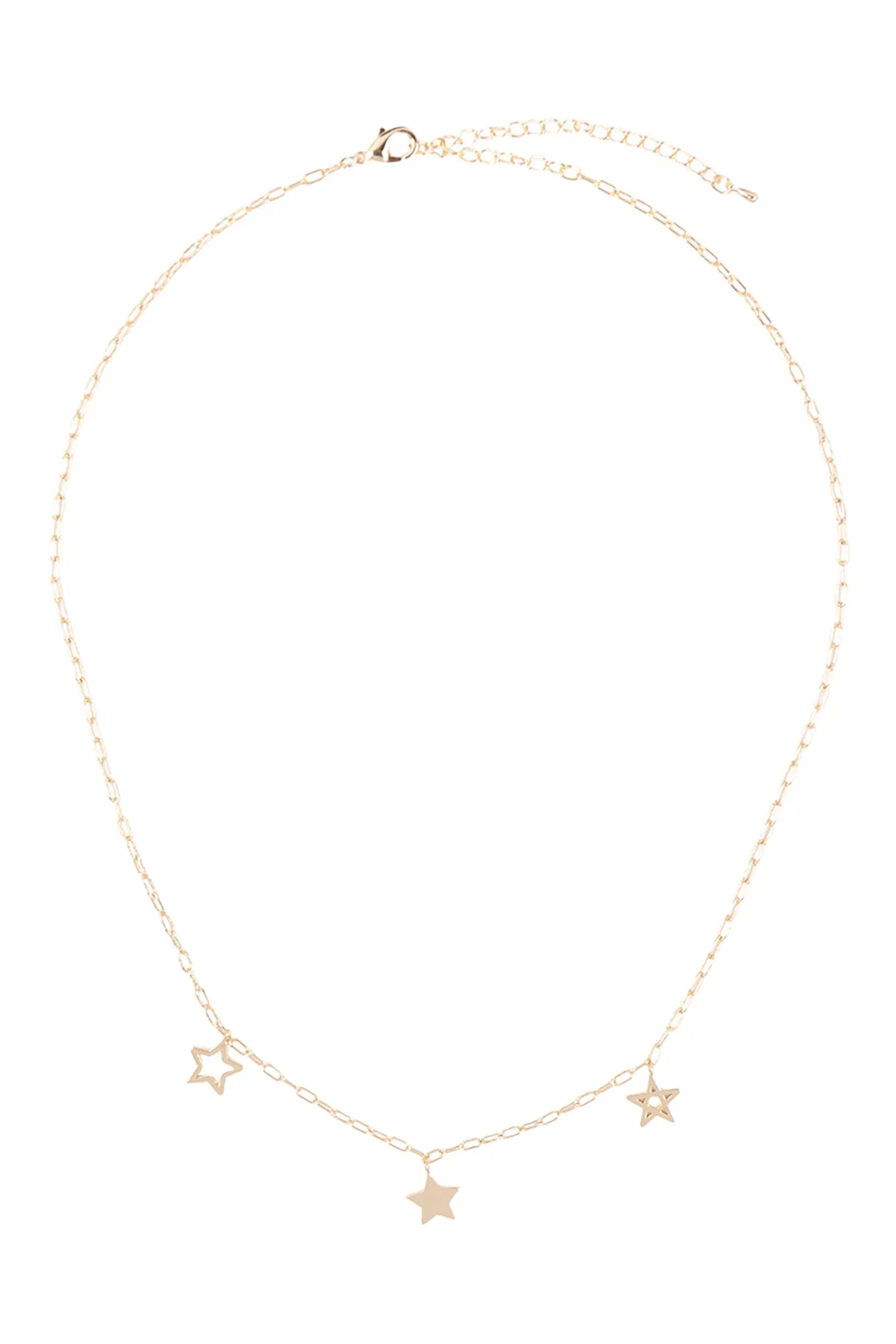 INB573 - THREE STAR CHARM CLIP CHAIN NECKLACE