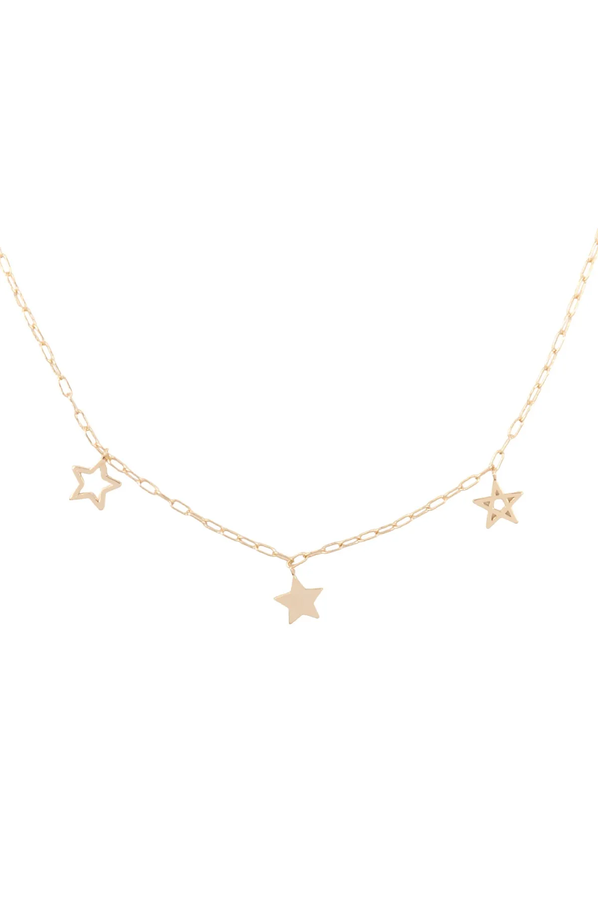 INB573 - THREE STAR CHARM CLIP CHAIN NECKLACE