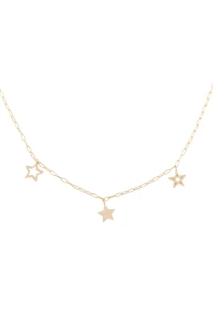 INB573 - THREE STAR CHARM CLIP CHAIN NECKLACE