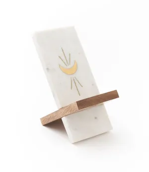 Indukala Moon Phase Phone Stand for Desk - Wood, Marble, Brass by Matr Boomie