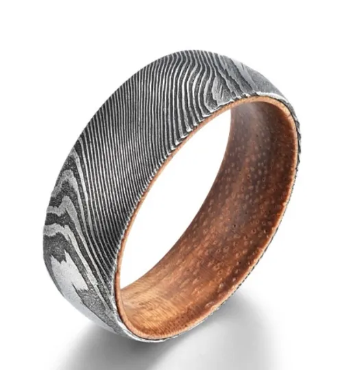 Island Steel - Damascus Koa Wood Men's Wedding Band 8MM