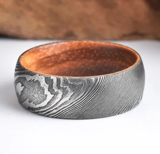 Island Steel - Damascus Koa Wood Men's Wedding Band 8MM