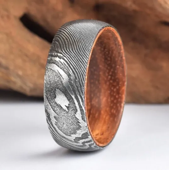 Island Steel - Damascus Koa Wood Men's Wedding Band 8MM