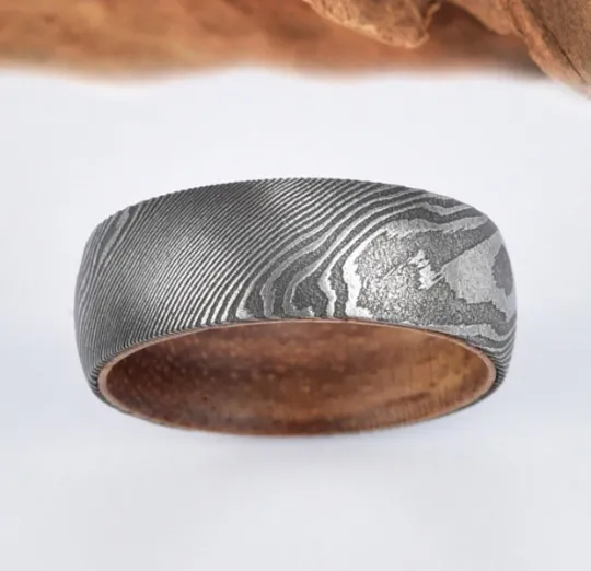 Island Steel - Damascus Koa Wood Men's Wedding Band 8MM