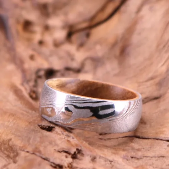 Island Steel - Damascus Koa Wood Men's Wedding Band 8MM