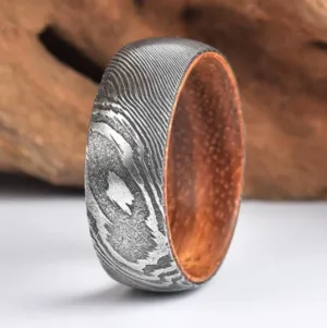 Island Steel - Damascus Koa Wood Men's Wedding Band 8MM