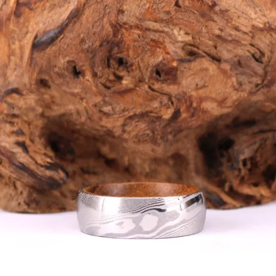 Island Steel - Damascus Koa Wood Men's Wedding Band 8MM