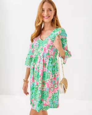 Jannie V-Neck 3/4 Sleeve Dress (Plumes in Bloom)