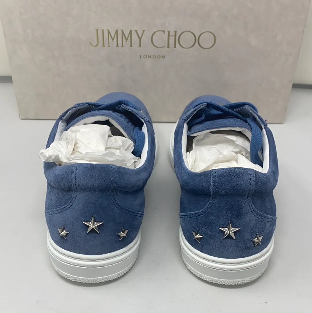 Jimmy Choo Medium Blue Suede Sneaker with Silver Stars