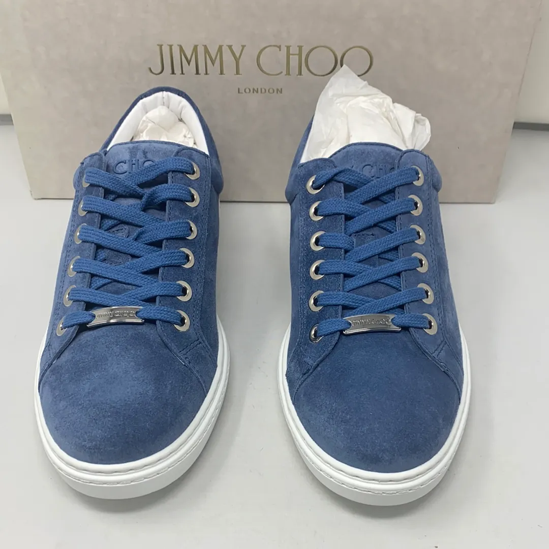 Jimmy Choo Medium Blue Suede Sneaker with Silver Stars