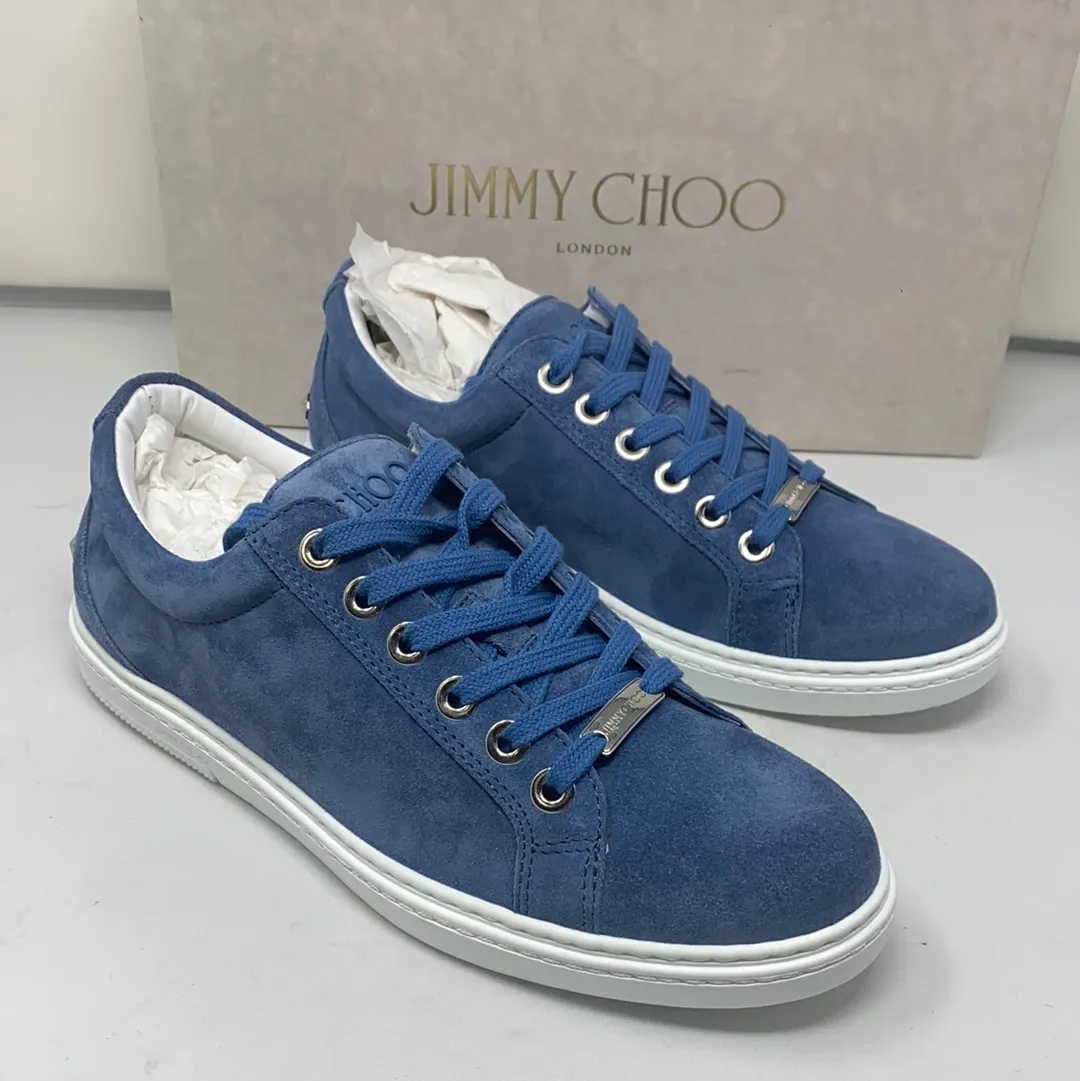 Jimmy Choo Medium Blue Suede Sneaker with Silver Stars