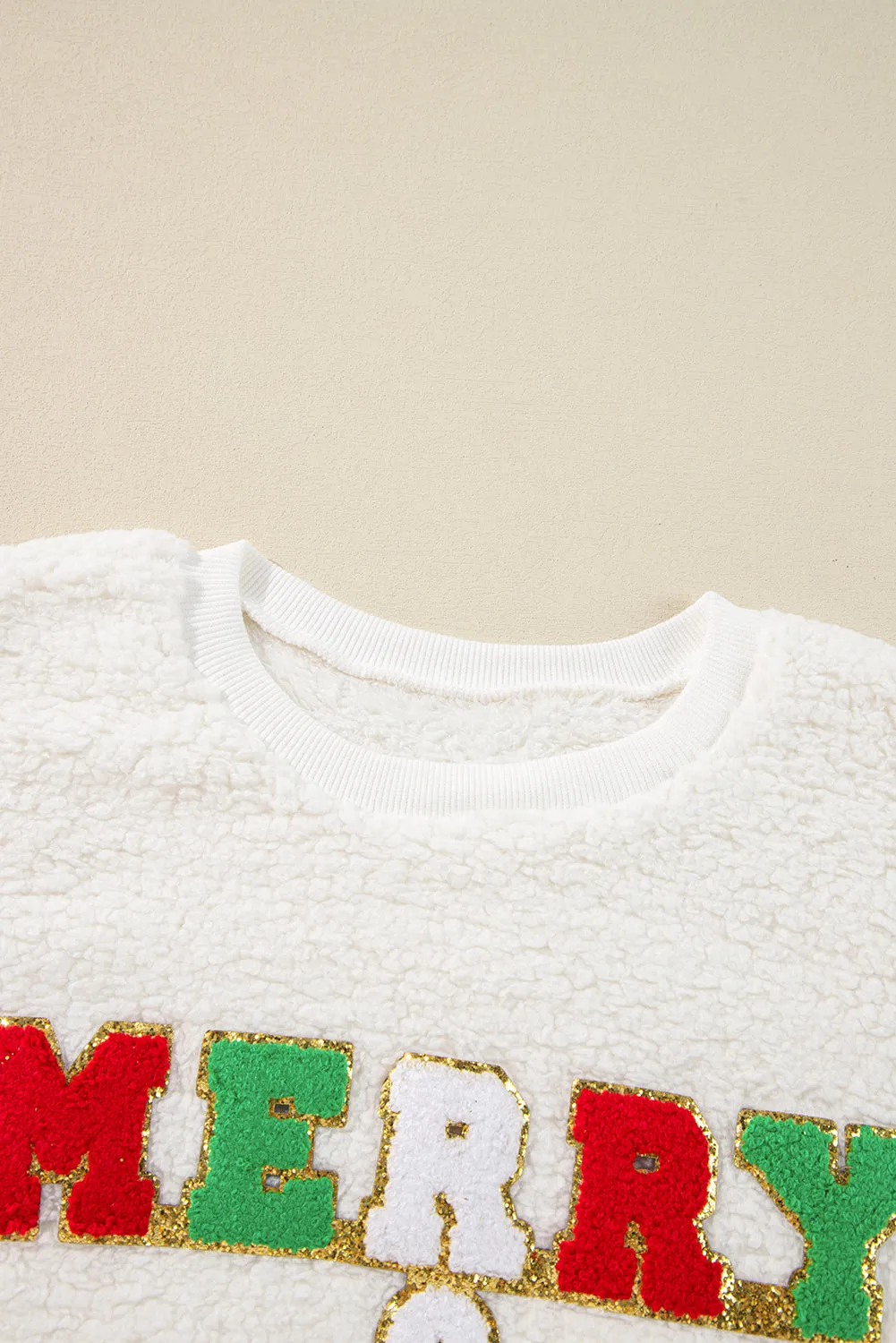 KaleaBoutique Christmas MERRY & Bright Chenille Graphic Sherpa Sweatshirt