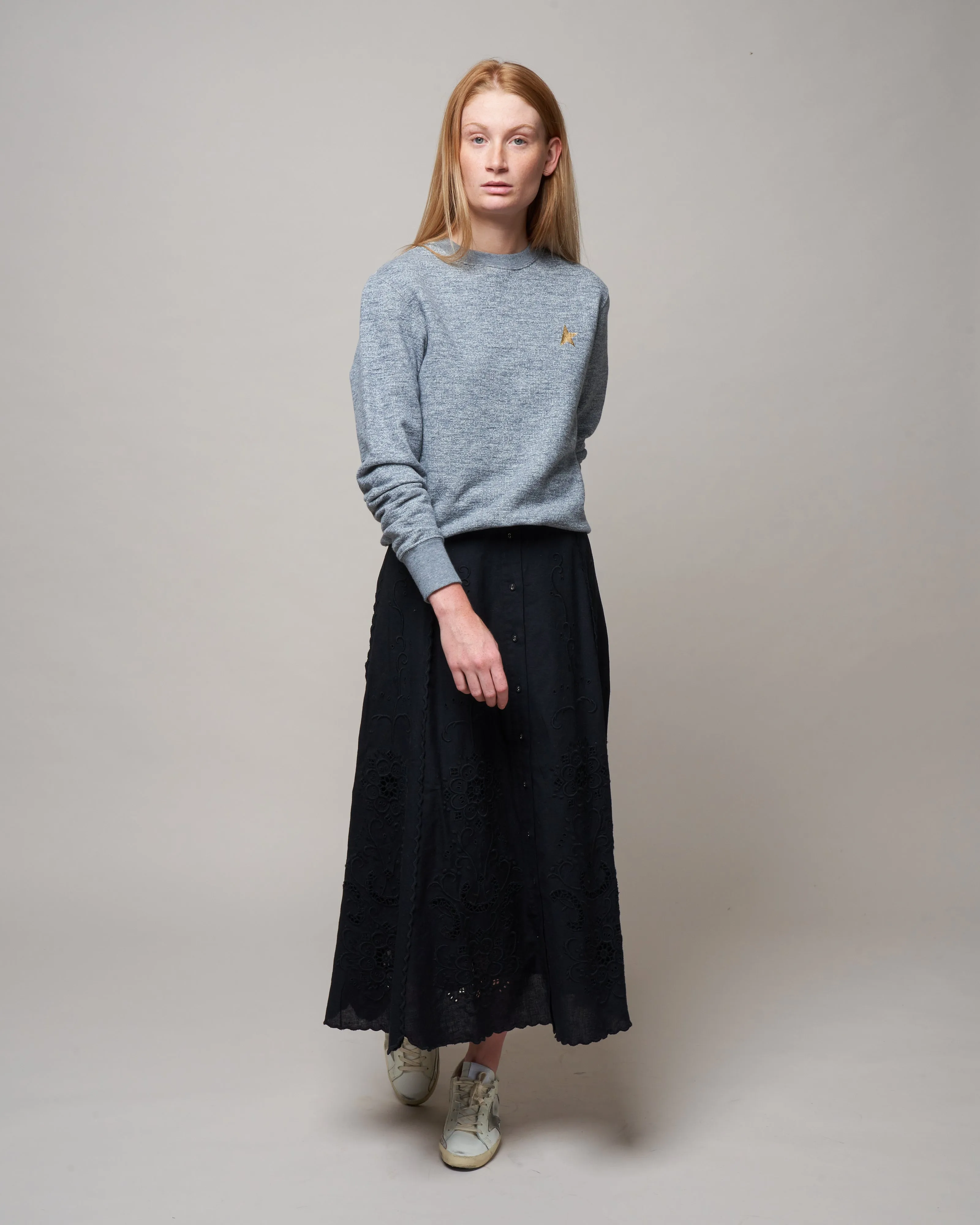 kiara emb button-down skirt - black