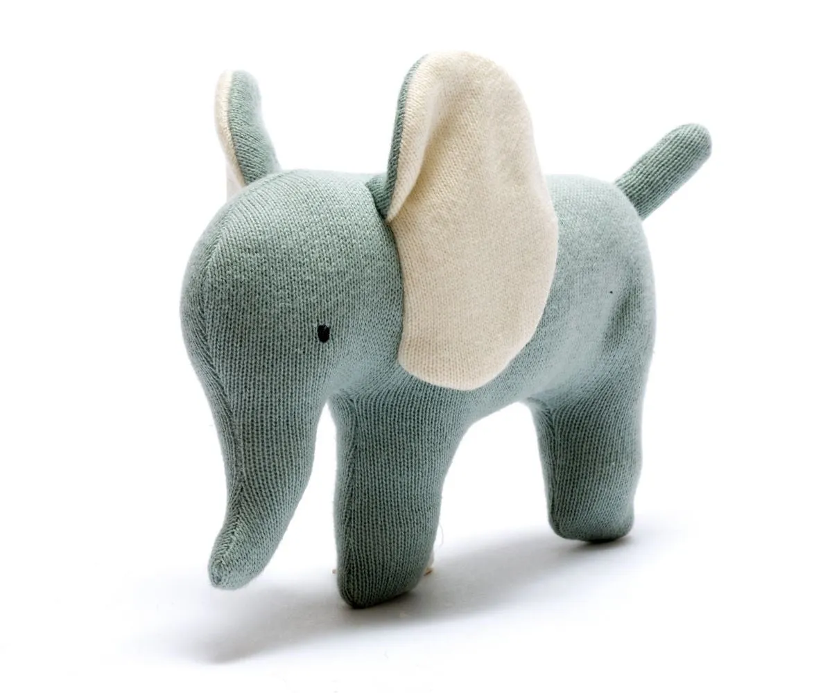 Knitted Organic Cotton Small Teal Elephant Baby Scandi Toy
