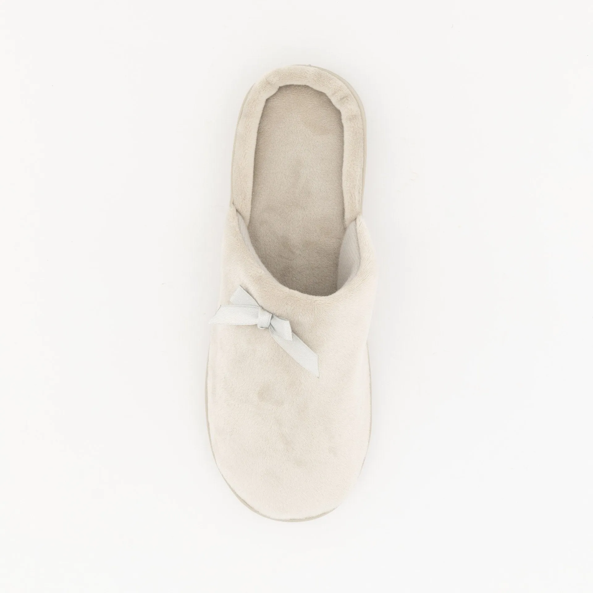 Ladies Buket Bow Closed Toe Slipper - Light Grey