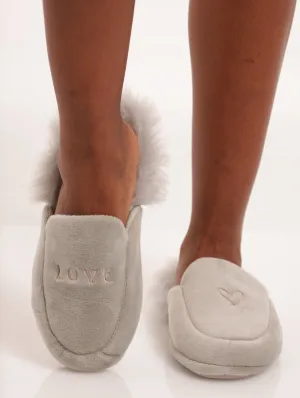 Ladies Love Fluffy Back Closed Toe Slipper - Light Grey