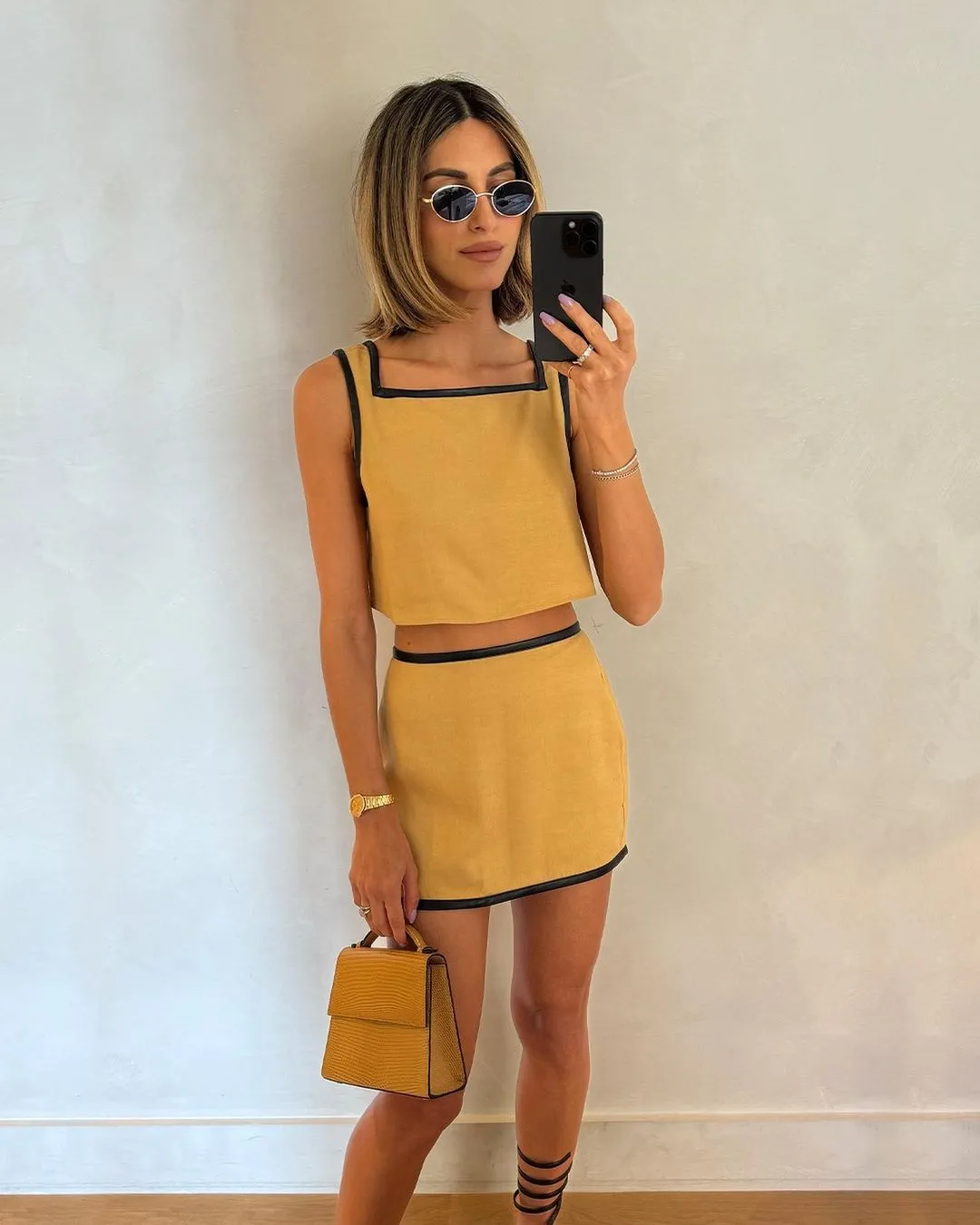 Leather Trim Crop Top & Leather Trim Mini Skirt by We Wore What