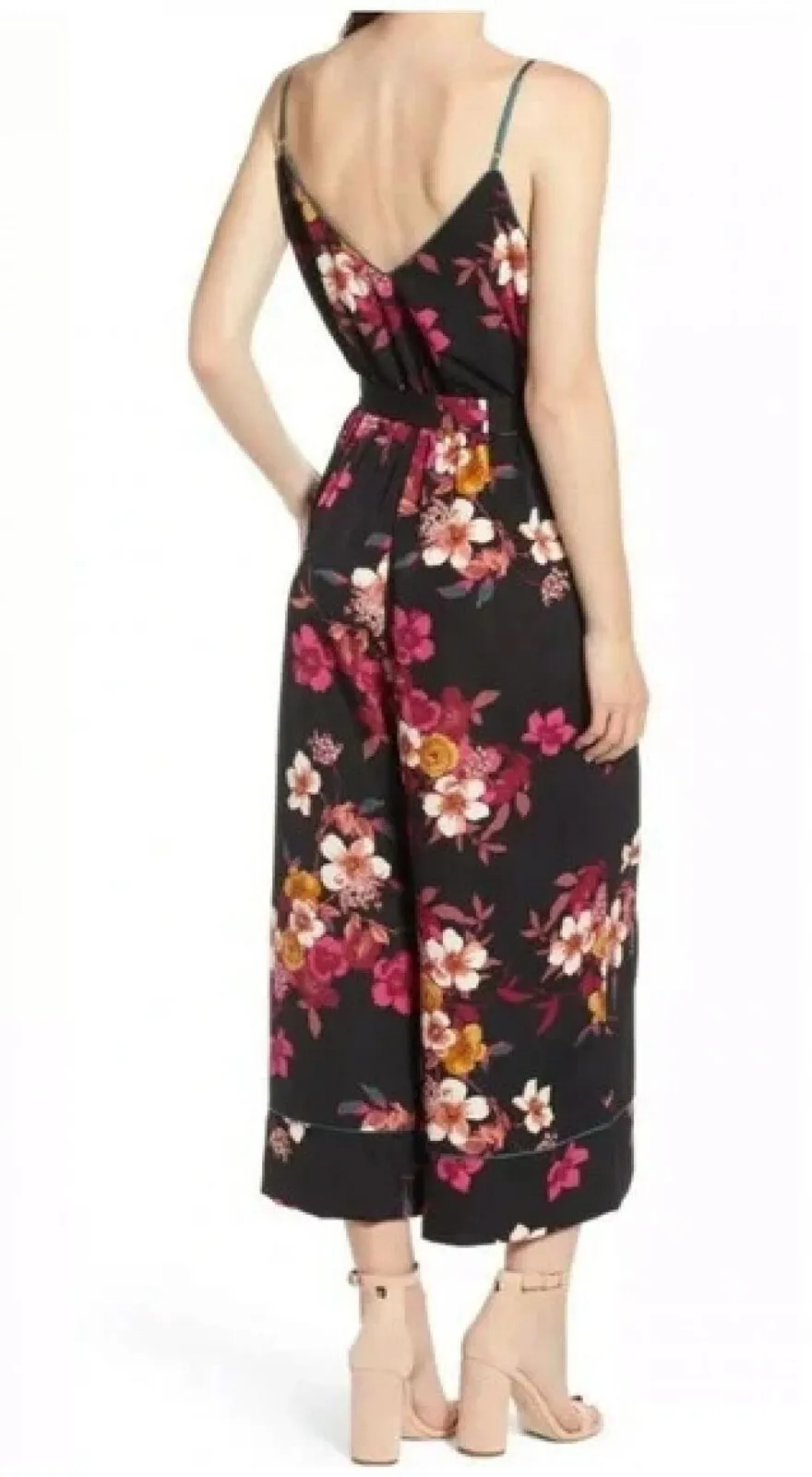 Leith Womens Piped Belted Cropped Spaghetti Strap Jumpsuit
