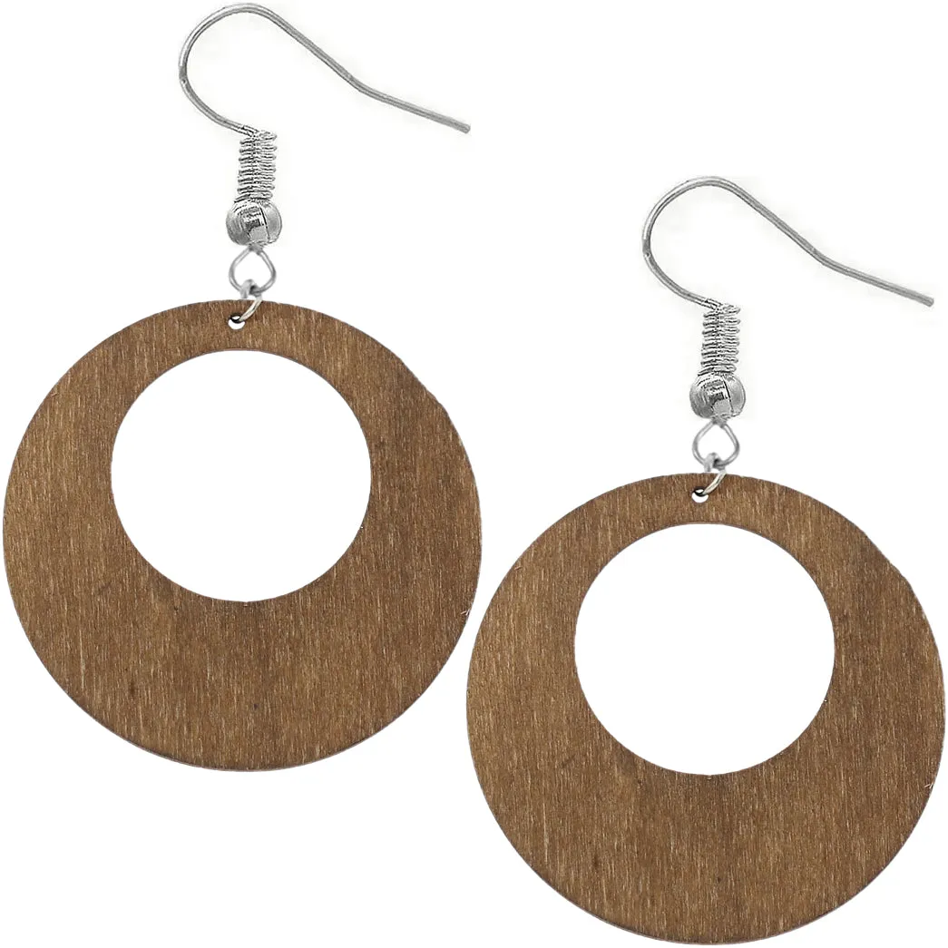 Light Blue Round Trim Wooden Dangle Earrings