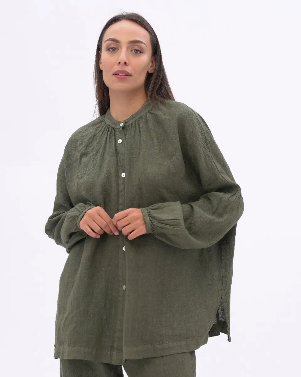 Linen Drop Sleeve Pleated Top