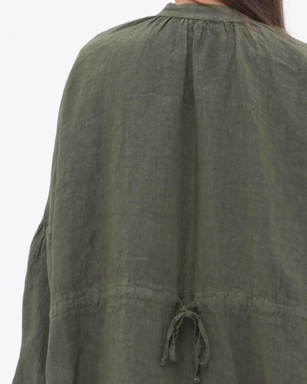 Linen Drop Sleeve Pleated Top