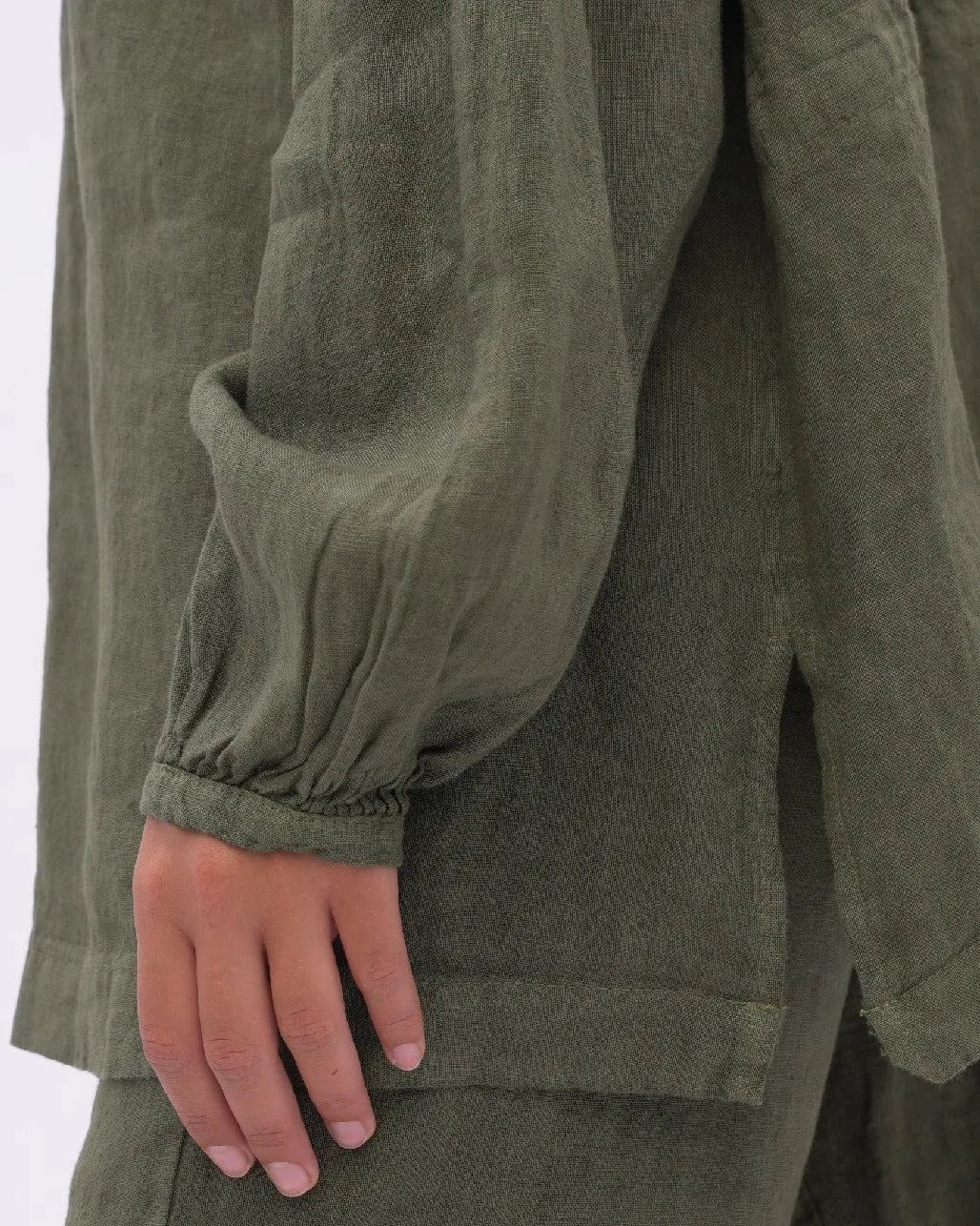 Linen Drop Sleeve Pleated Top