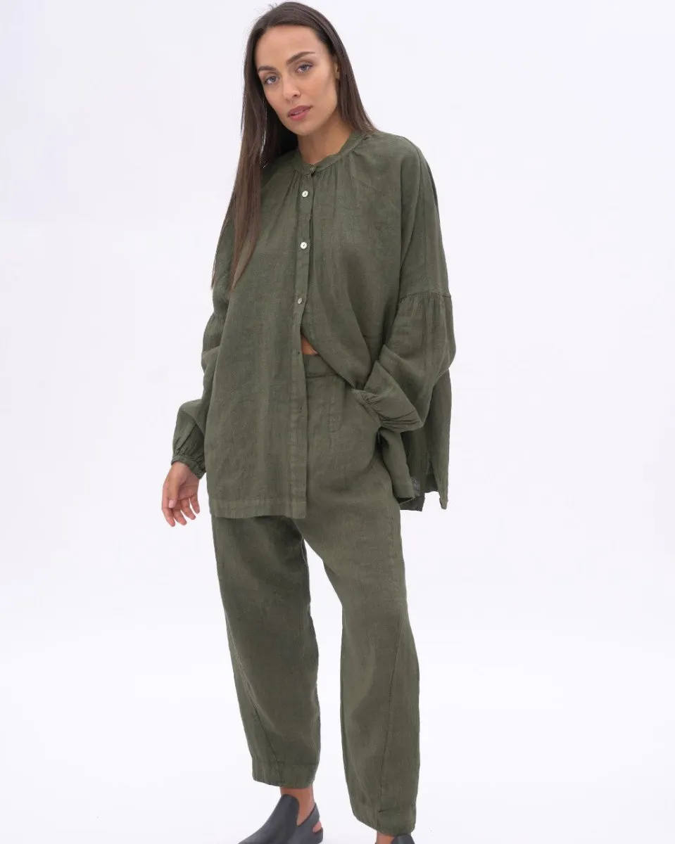 Linen Drop Sleeve Pleated Top