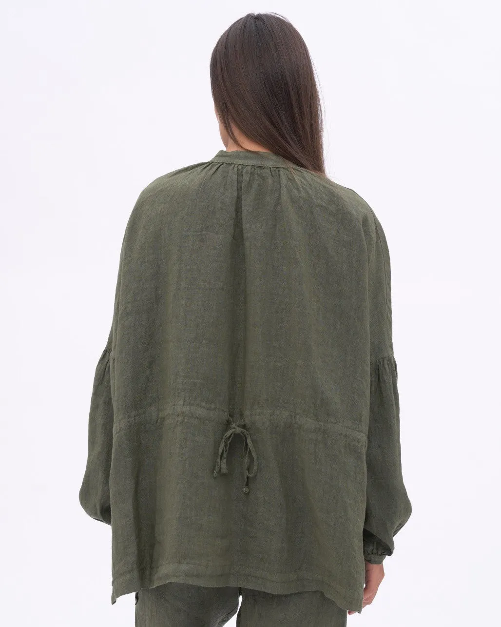 Linen Drop Sleeve Pleated Top