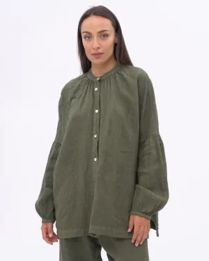 Linen Drop Sleeve Pleated Top