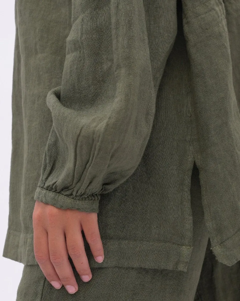 Linen Drop Sleeve Pleated Top