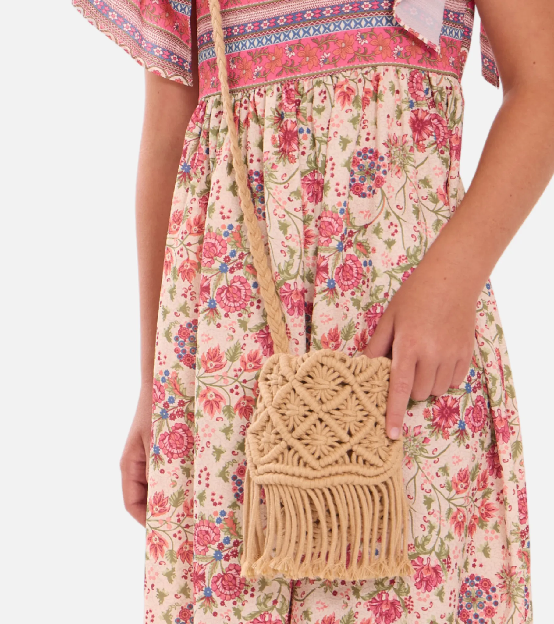 Lola Flutter Sleeve Dress with Macrame Bag