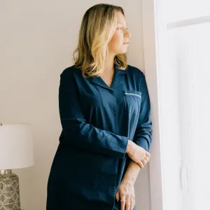 Long Sleeve Notched Collar Nightshirt