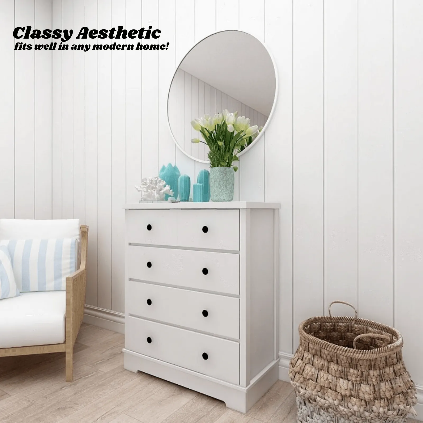 Margaux White Coastal Style Chest of Drawers Tallboy