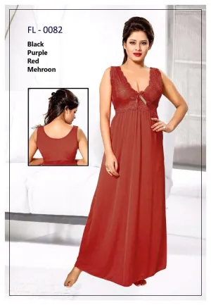 Maroon Stylish FL-0082 - Flourish Exclusive Bridal Nighty Set Collection-OFF