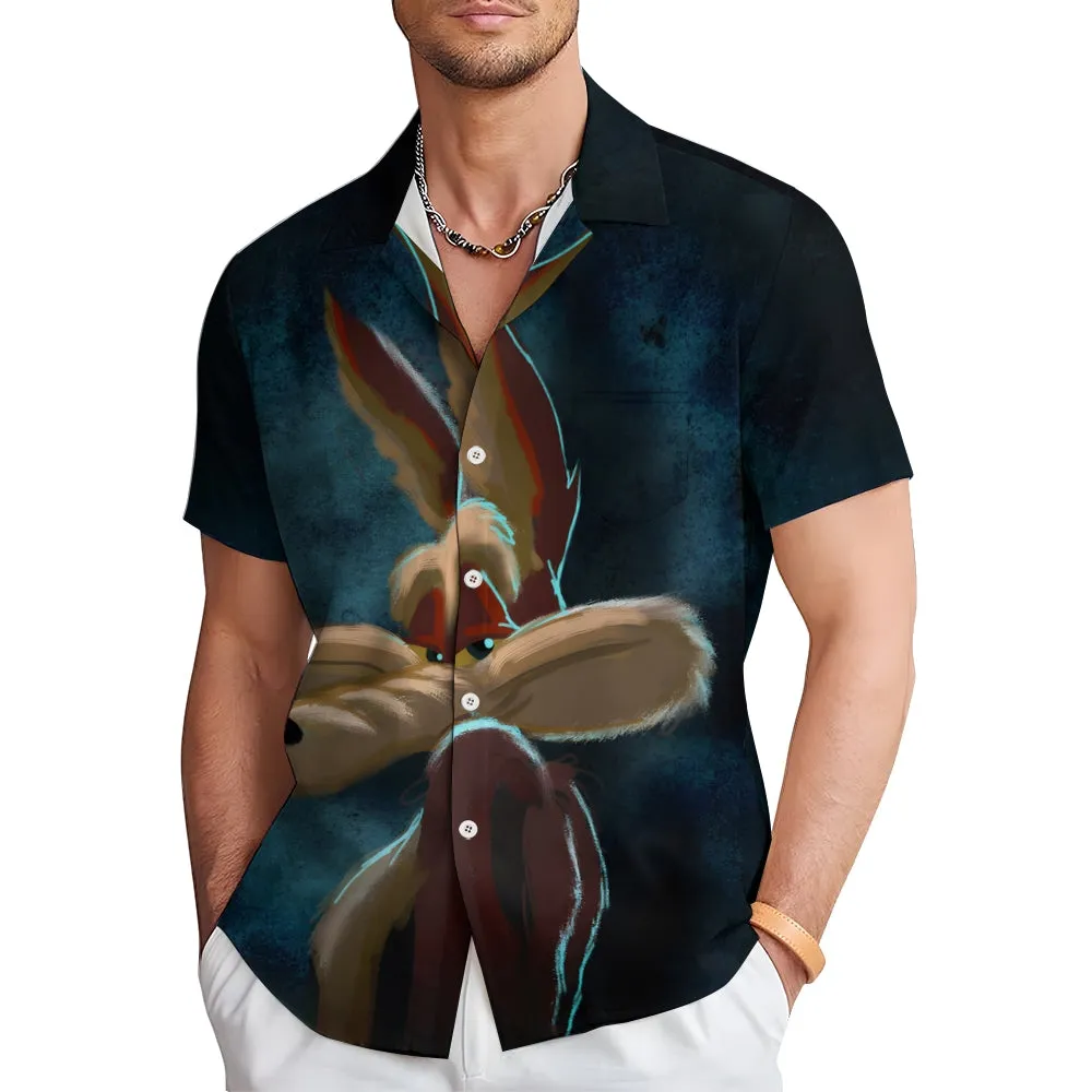 Men's Classic Retro Cartoon Print Short Sleeve Shirt 2407001906