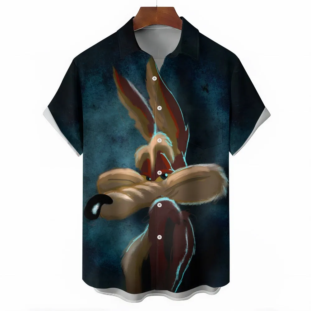 Men's Classic Retro Cartoon Print Short Sleeve Shirt 2407001906