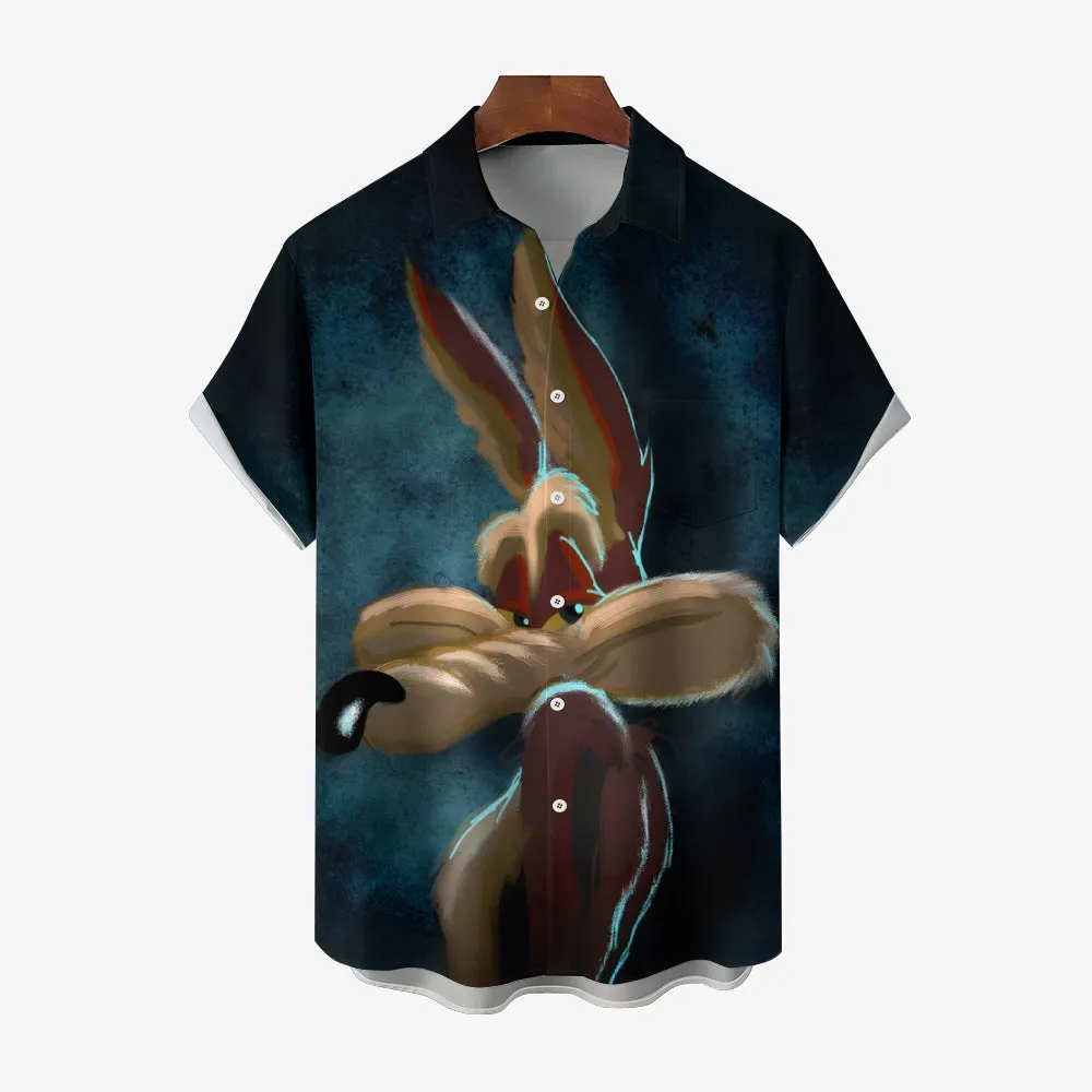 Men's Classic Retro Cartoon Print Short Sleeve Shirt 2407001906