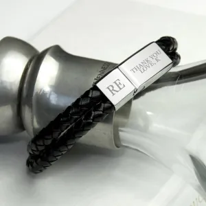 Men's Dual Leather Woven Bracelet In Black