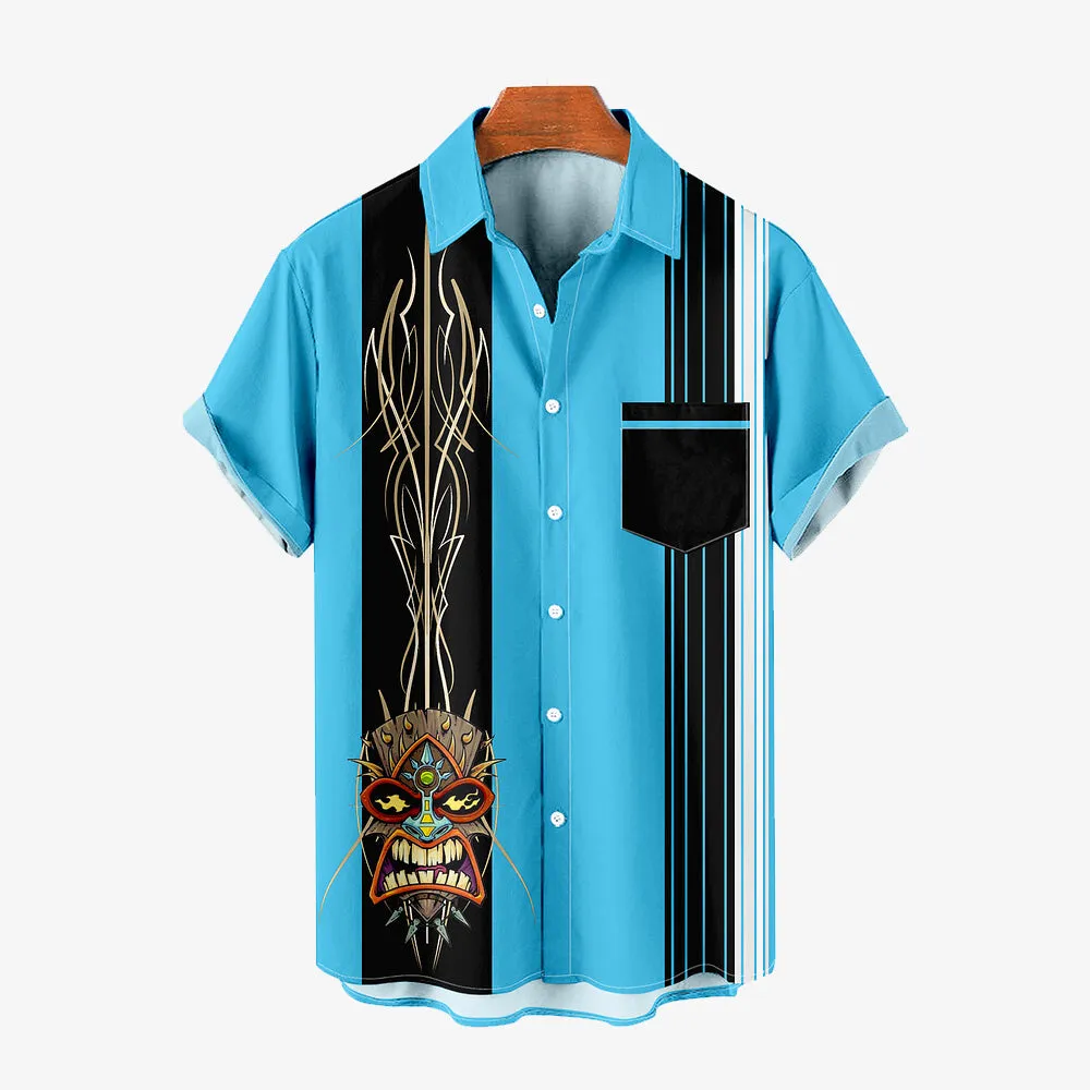 Men's Modified Car Cartoon Stripe Print Large Short Sleeve Shirt