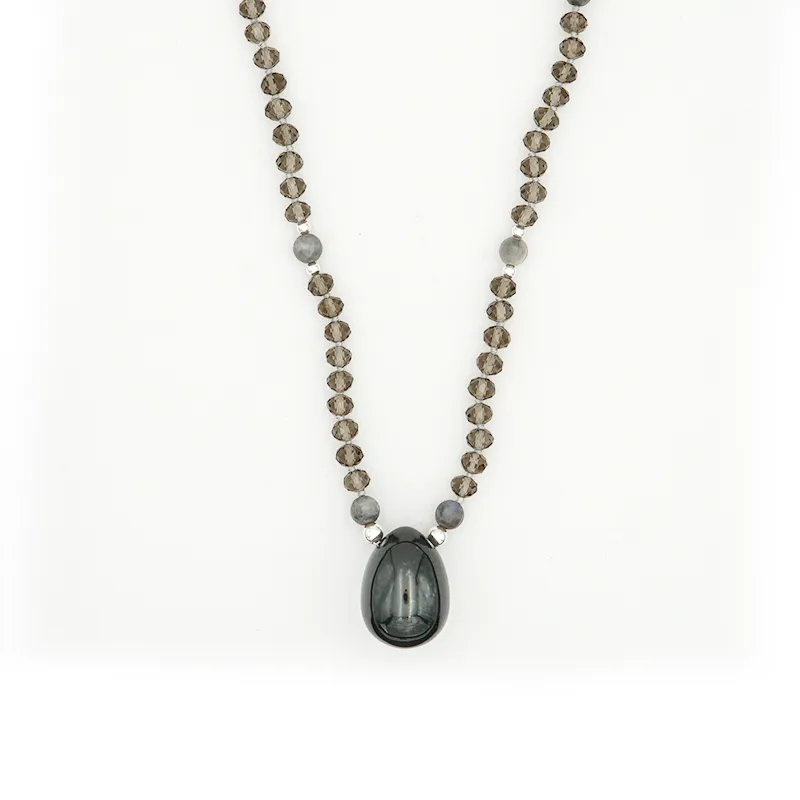 Nephrite Jade with Labradorite Crystal & Smokey Glass Yoni Egg Mala - Light Collection