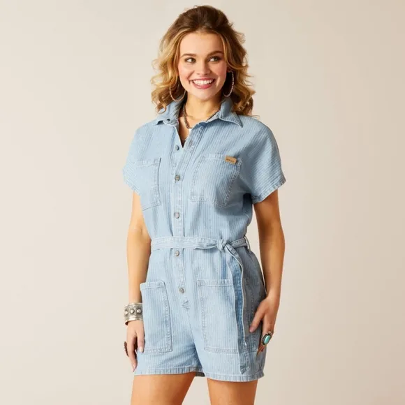 NWT Ariat Sz M Light Blue Denim Romper