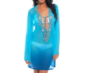 Ocean Blue Silk Kaftan Tunic