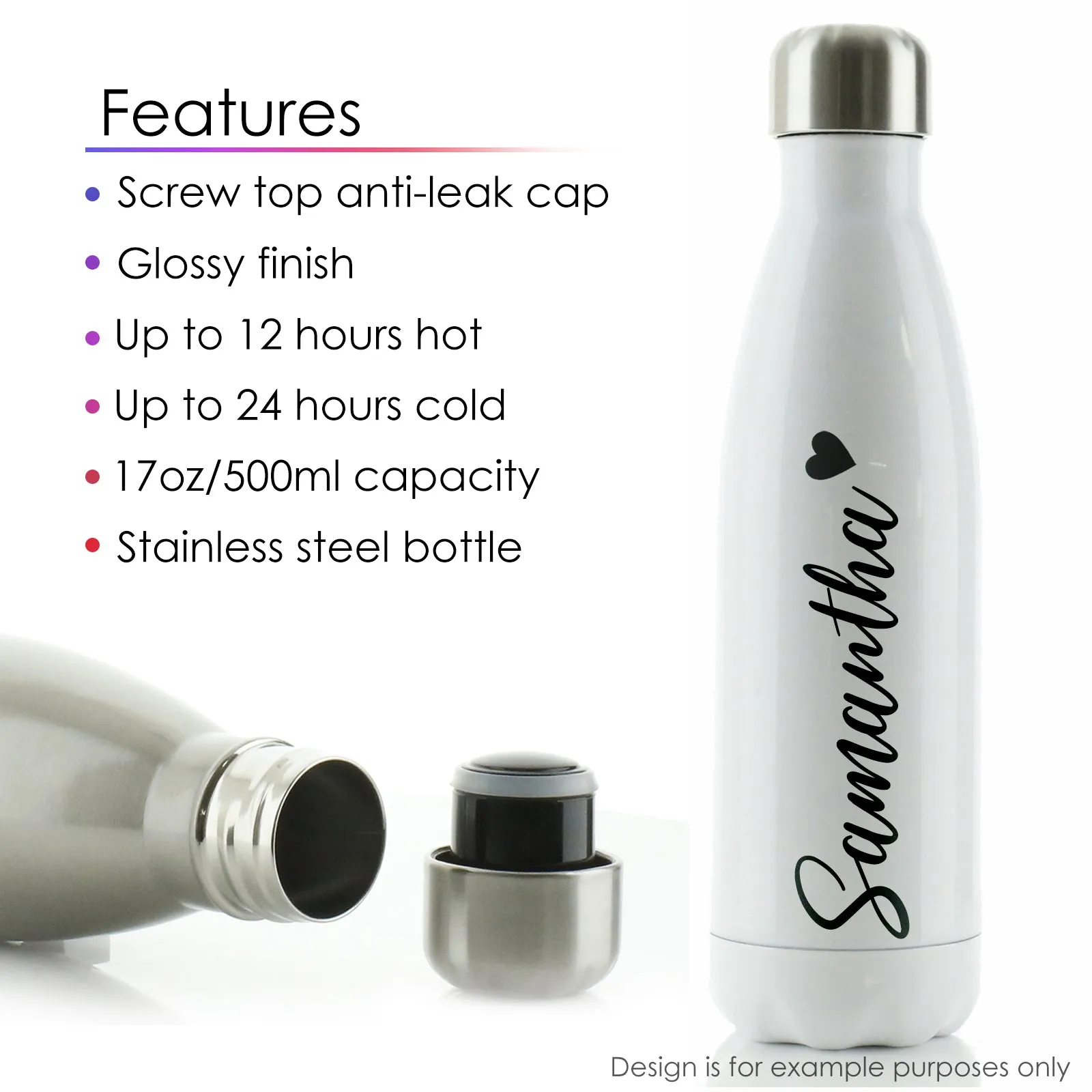 Personalised Cola Bottle with Stylish Text and Crystal Hearts Print
