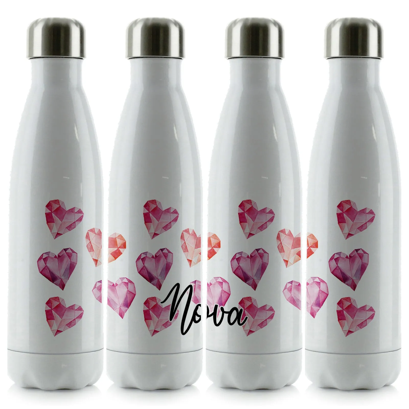 Personalised Cola Bottle with Stylish Text and Crystal Hearts Print