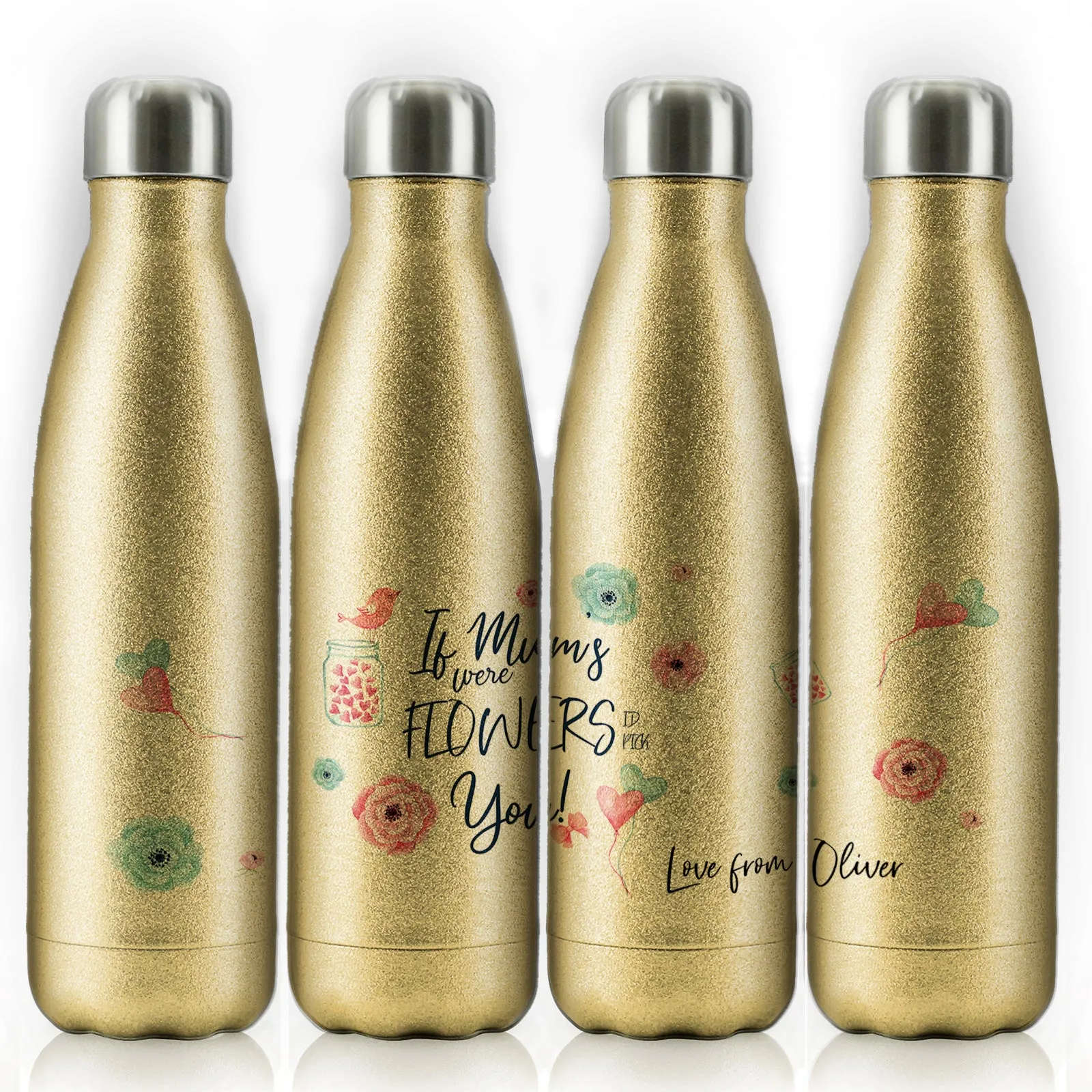 Personalised Cola Bottle with Stylish Text and Flowers Love Message