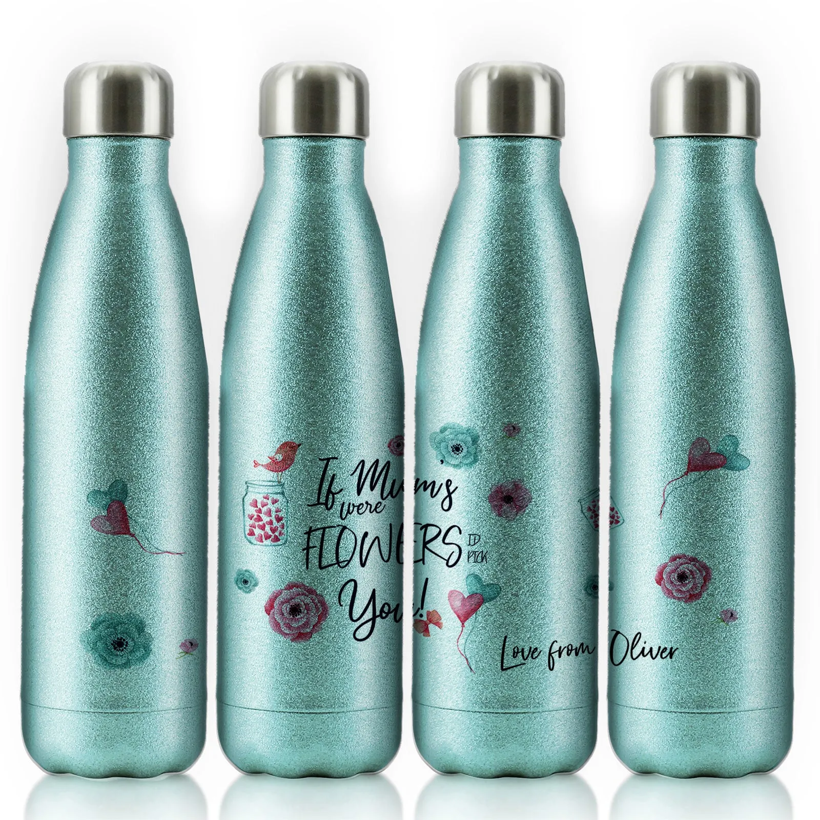 Personalised Cola Bottle with Stylish Text and Flowers Love Message