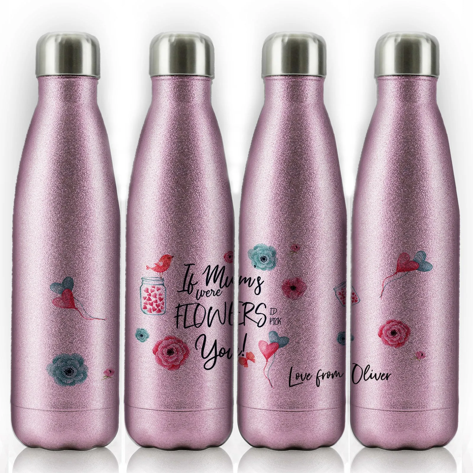 Personalised Cola Bottle with Stylish Text and Flowers Love Message