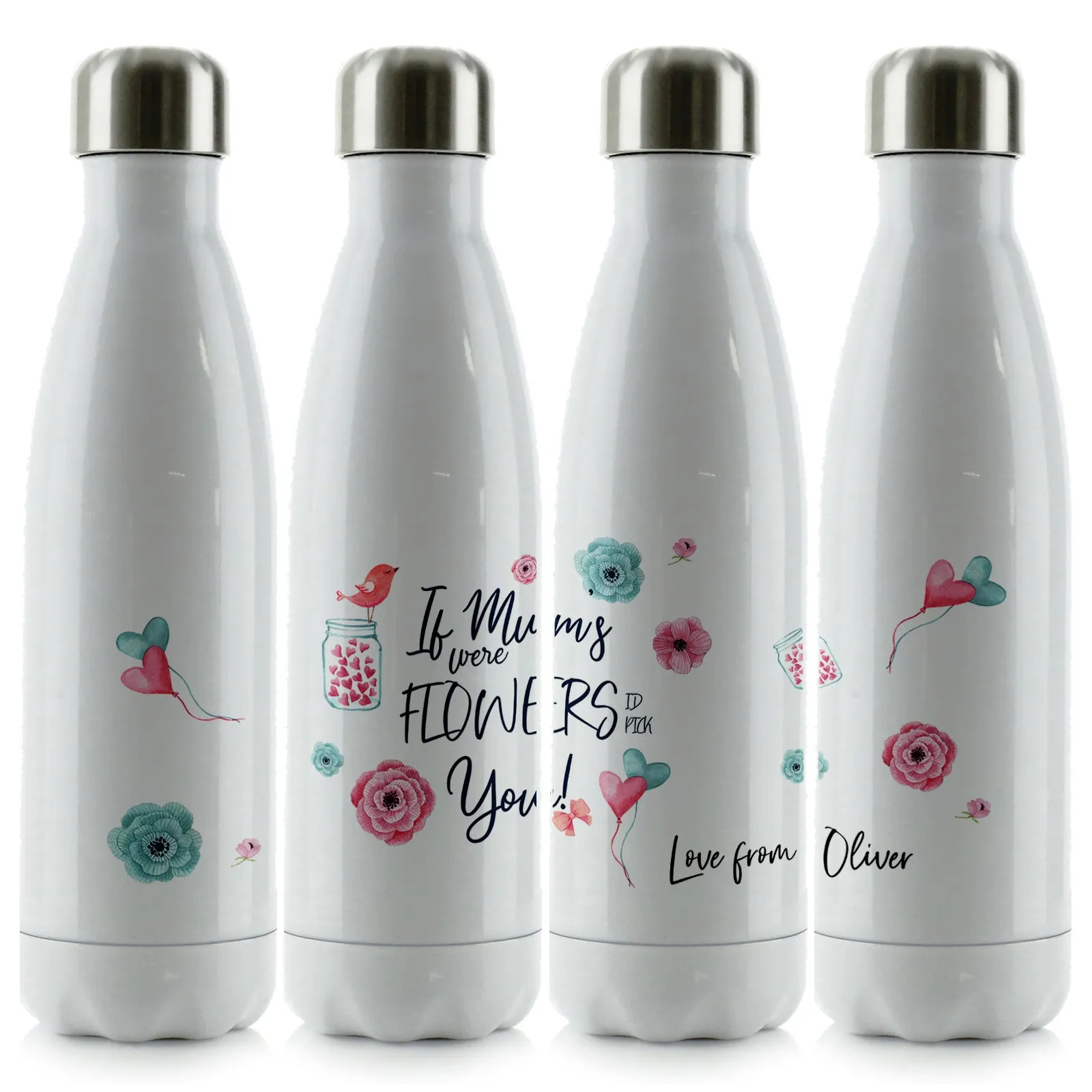 Personalised Cola Bottle with Stylish Text and Flowers Love Message