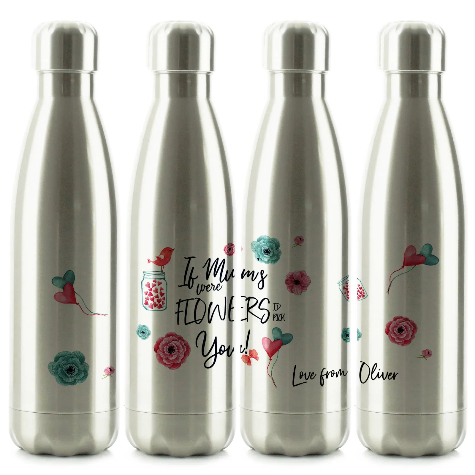 Personalised Cola Bottle with Stylish Text and Flowers Love Message